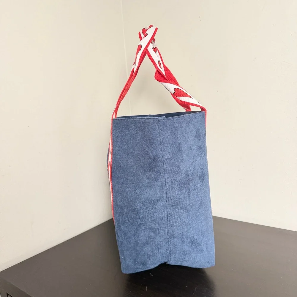 Brighton Velveteen Love Tote Navy Blue White Red Heart Shoulder Bag NWT